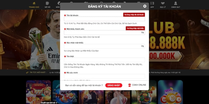 Biểu mẫu 6 ô trống đăng ký HUBET 
