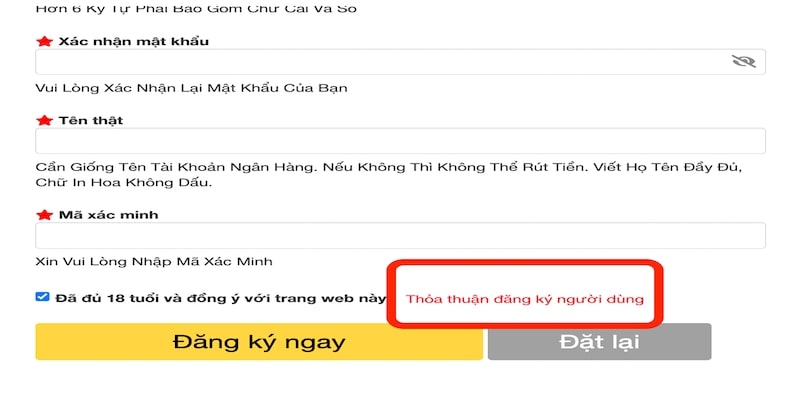 Đồng ý thoả thuận để đăng ký HUBET thành công